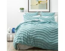 Chenille Wave 100% Cotton Vintage Washed Aqua Tufted Quilt Cover Set by Cloud Linen Super King