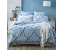 Moroccan 100% Cotton Chenille Vintage Washed Tufted Sky Quilt Cover Set by Renee Taylor Queen