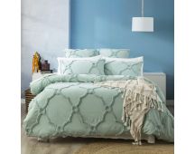 Moroccan 100% Cotton Chenille Vintage Washed Tufted Sage Quilt Cover Set by Renee Taylor Queen