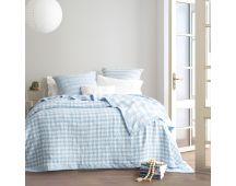 Gingham Washed Cotton Yarn Dyed Revesible Textured French Blue Blanket by Renee Taylor Queen/King