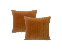 Minerva Caramel Twin Pack Cotton Velvet Embroidered Cushion Polyester Filled by Cloud Linen