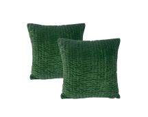 Minerva Emerald Twin Pack Cotton Velvet Embroidered Cushion Feather Filled by Cloud Linen