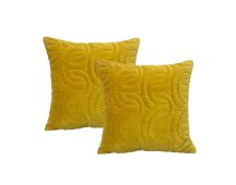 Roma Gold Twin Pack Cotton Velvet Embroidered Cushion Feather Filled by Cloud Linen