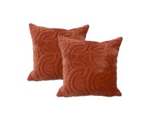 Roma Brick Twin Pack Cotton Velvet Embroidered Cushion Feather Filled by Cloud Linen