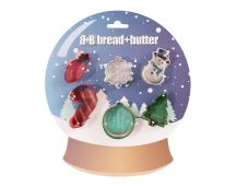 Bread and Butter Cookie Cutter - Globe, Flake, SnowMan, Cane, Sock, Tree - 6 Pk