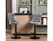 2x Height Adjustable Swivel Bar Stool Velvet Nailhead Barstool with Footrest