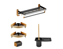 Gominimo Bathroom Wall Mount Black Gold Accessories Set (E)