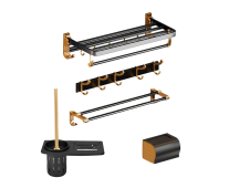 Gominimo Bathroom Wall Mount Black Gold Accessories Set (F)