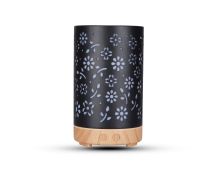 GOMINIMO LED Aromatherapy Essential Oil Diffuser 100ml Metal Cover Floral Design with Light Wood Base