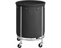 SONGMICS Laundry Basket with Wheels with Steel Frame and Removable Bag Black