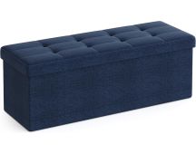 SONGMICS 110cm Foldable Bench with Storage Space and Metal Divider Grid Navy Blue