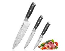 Warmot 3-Piece High Carbon Stainless Steel Cooking Knife Triple Riveted Handle with Gift Box(997-3)