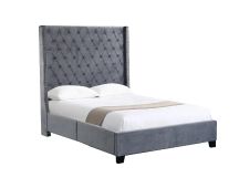 Ella Grey Velvet Winged Bed 180cm - Queen