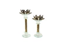 Flower Gold Crystal Candle Holder - Set of 2