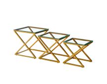 Bella Set of 3 Gold Side Table - Clear Glass