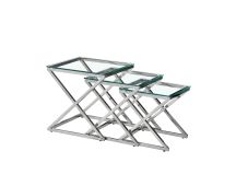 Bella Set of 3 Silver Side Table - Clear Glass