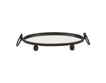 Eliza Oval Iron Mirror Tray with Handles - Black