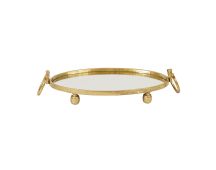 Eliza Oval Iron Mirror Tray with Handles - Gold