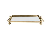 Eliza Small Rectangle Iron Mirror Tray with Handles - Gold