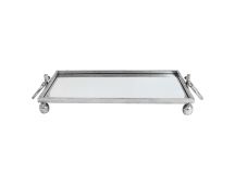 Eliza Small Rectangle Iron Mirror Tray with Handles - Silver