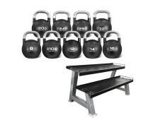 CORTEX 8kg to 32kg Commercial Steel Kettlebell V2 Package with Kettlebell Stand