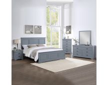 5 Pieces Bedroom Suite in Solid Wood & MDF Queen Size Grey Colour Bed, Bedside Table, Dresser & Tallboy