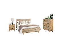 4 Pieces Bedroom Suite Double Size in Solid Wood Antique Design Light Brown Bed, Bedside Table & Tallboy