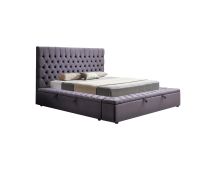 Queen Size Bedframe Velvet Upholstery Deep Grey Colour Tufted Headboard Deep Quilting