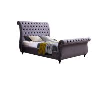 King Size Sleigh Bedframe Velvet Upholstery Grey Colour Tufted Headboard And Footboard Deep Quilting