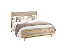 Double Size Wooden Bed Frame in Solid Wood Antique Design Light Brown