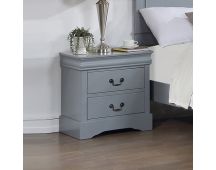 Bedside Table Grey Colour With 2 Drawers Night Stand Solid Wood Metal Handles