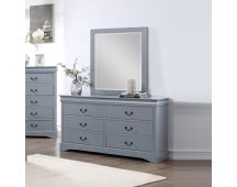 Dressing Chest with 6 Storage Drawers in Solid Wooden Mirror Metal Handles Grey Colour