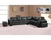 Lounge Set Luxurious 6 Seater Faux Leather Corner Sofa Living Room Couch in Black with 2x Ottomans