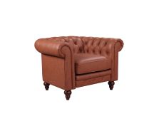 Single Seater Brown Sofa Lounge Button Tufted in Faux Leather