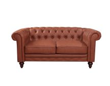 2 Seater Brown Sofa Lounge Chesterfireld Style Button Tufted in Faux Leather