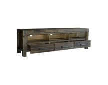 TV Cabinet with 3 Storage Drawers with Shelf Solid Acacia Wooden Frame Entertainment Unit in Chocolate Colour