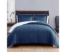 3 Piece Ultra-soft Micro Mink Comforter Set Queen with Sherpa Reverse Navy Blue