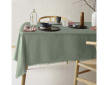 Vintage Design Homewares Gypsy Green Fringed Washed Linen Cotton Tablecloth 130cm x 180cm