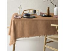 Vintage Design Homewares Gypsy Terracotta Fringed Washed Linen Cotton Tablecloth 130cm x 180cm