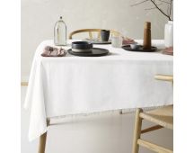 Vintage Design Homewares Gypsy White Fringed Washed Linen Cotton Tablecloth 150cm x 230cm