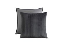 Private Collection Pair of Barlow Slate Embroidered Velvet European Pillowcases 65 x 65cm