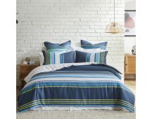 Logan and Mason 250TC Zayn Blue Cotton Sateen Quilt Cover Set Queen