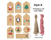 100Pack Xmas Decoration 350g Thicken Kraft Paper Gift Tag Wrapping Kraft Tag Hang Tags(Style B)