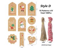 100Pack Xmas Decoration 350g Thicken Kraft Paper Gift Tag Wrapping Kraft Tag Hang Tags(Style D)