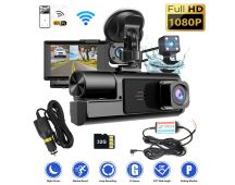 WIFI 3 Channels Dash Cam 1080P Full HD Car Dashcam with Hardwire Kit and 32GB Card