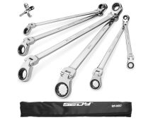 SEDY 6Pcs Extra Long Flex-Head Ratchet Spanner Set Double Box End Spanner 8-19mm