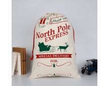 Large Christmas XMAS Hessian Santa Sack Stocking Bag Reindeer Children Gifts Bag, Cream - North Pole Express