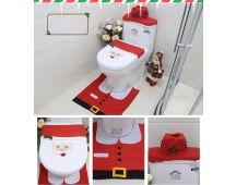 4pcs Christmas Toilet Seat Cover Rug Bathroom Set Santa Snowman Xmas Home Décor, Santa