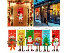 Christmas Hanging Banner Flag Door Window Décor Santa Reindeer Snowman Ornaments, Set of 6