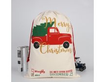 Large Christmas XMAS Hessian Santa Sack Stocking Bag Reindeer Children Gifts Bag, Cream - Tree In Truck